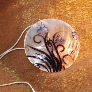 🐯 capiz shell focal pendant 50mm flowers color 925 silver necklace (w5019)